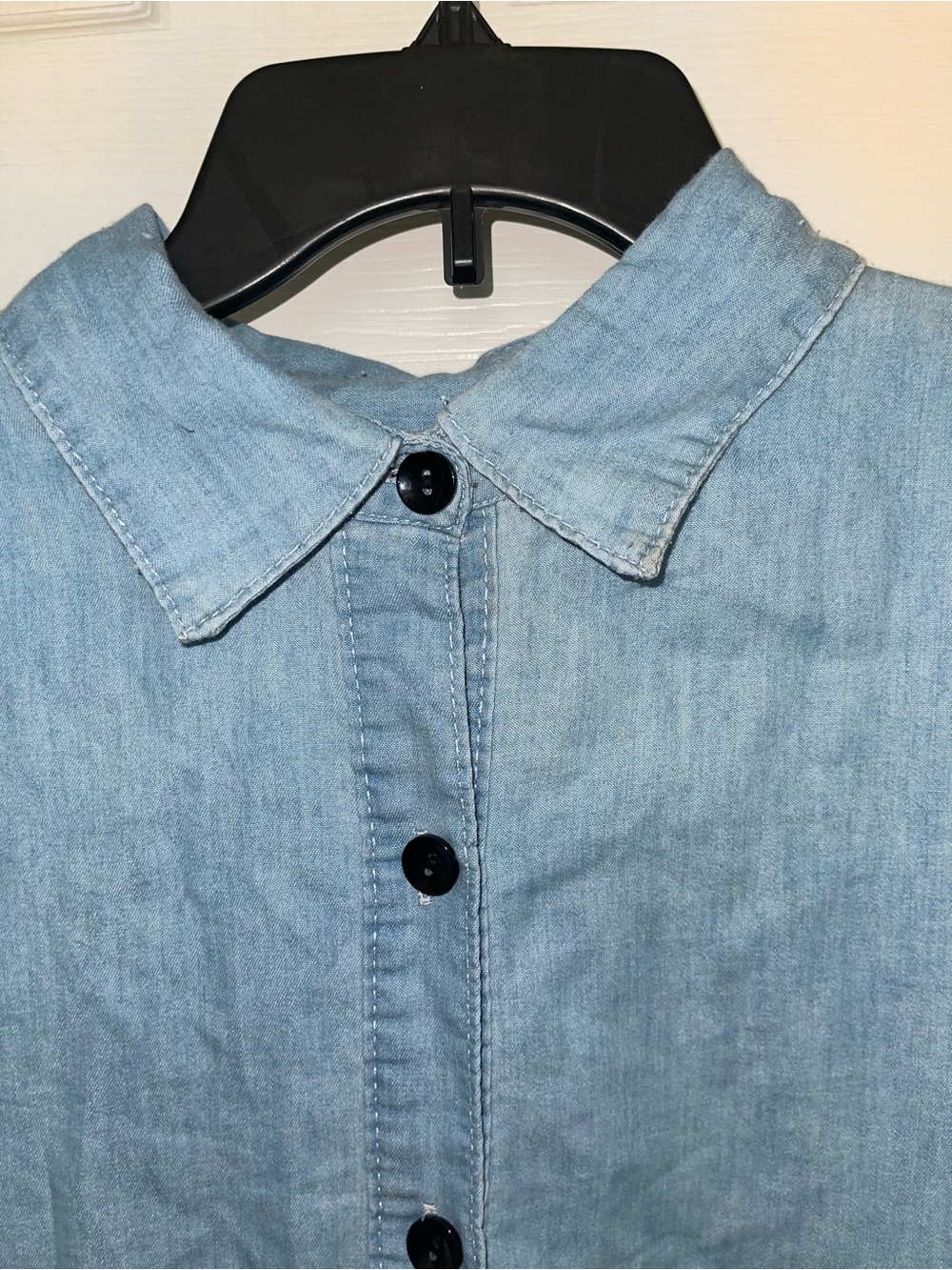Thrill Light Blue Ruffled Chambray Button-Up Blouse - Picture 5 of 10